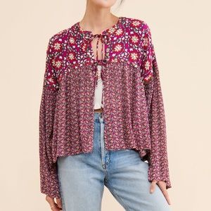 Free People Beaded Tie Front Babydoll Jacket Top